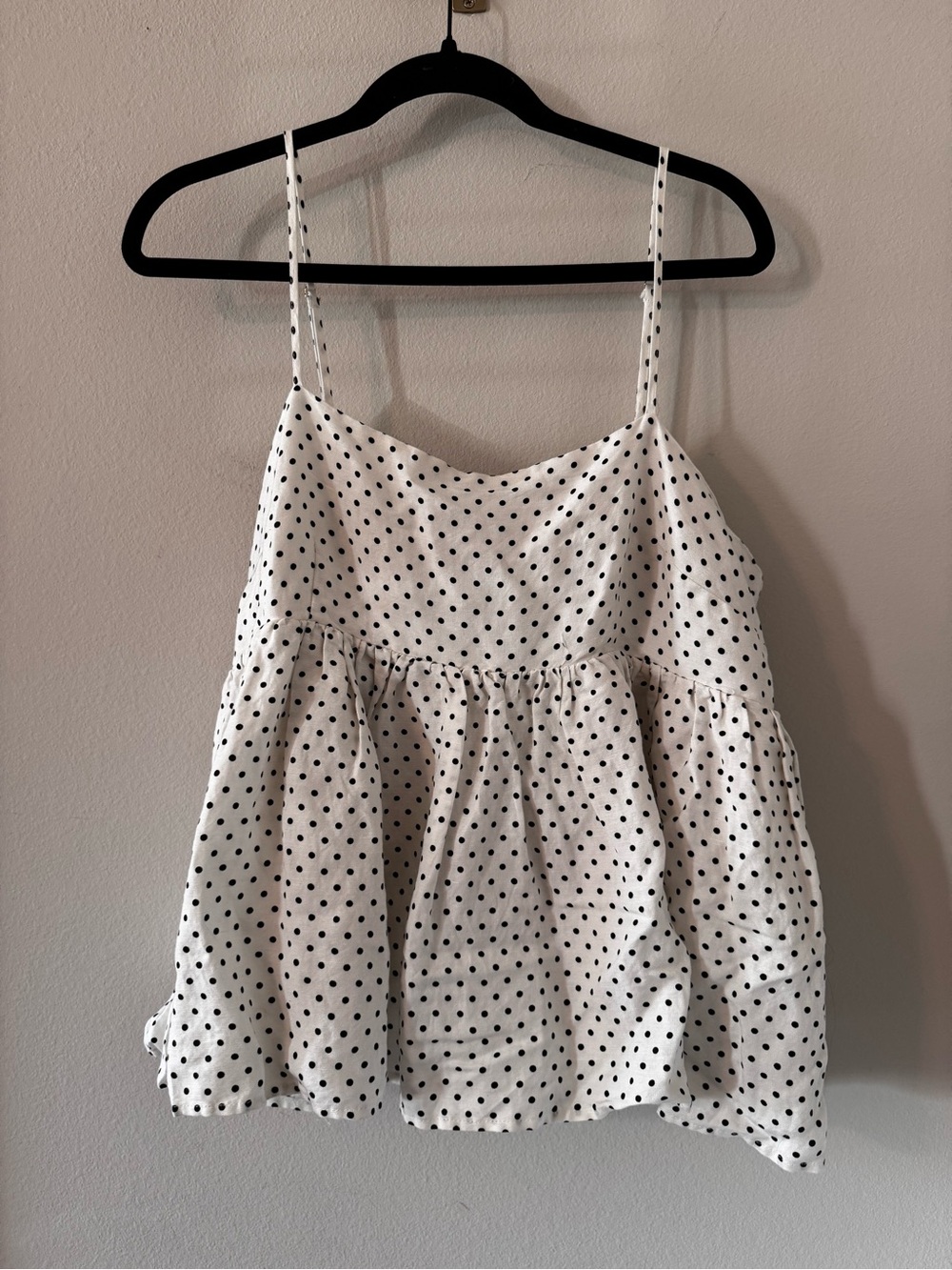 White Polka Dot Spaghetti-Strap Peplum Cami